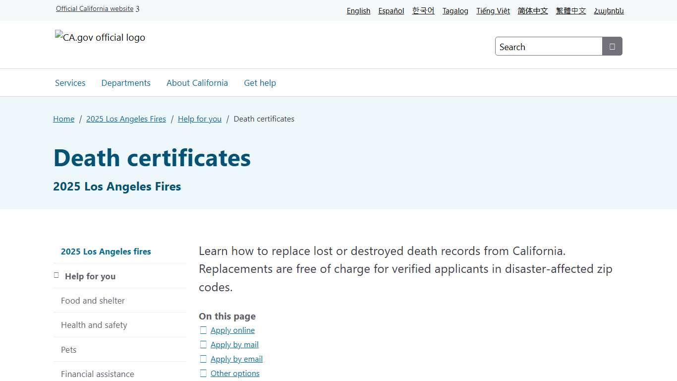Death certificates CA.gov